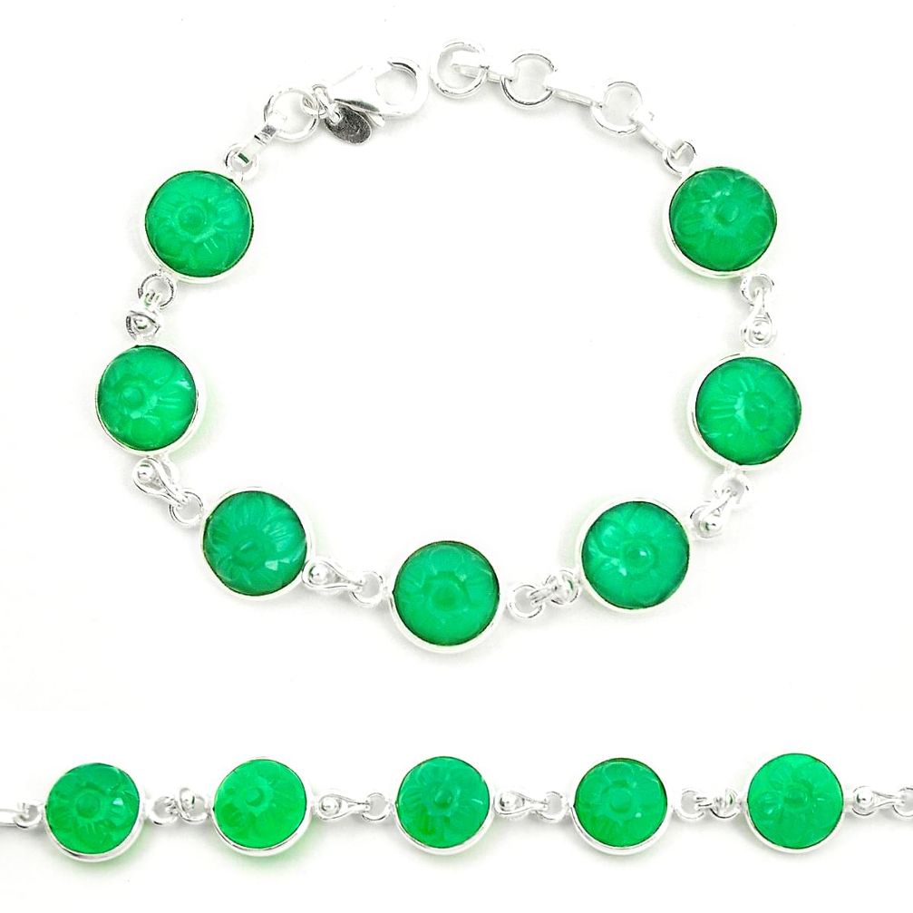 Natural green chalcedony 925 sterling silver tennis bracelet jewelry d25862