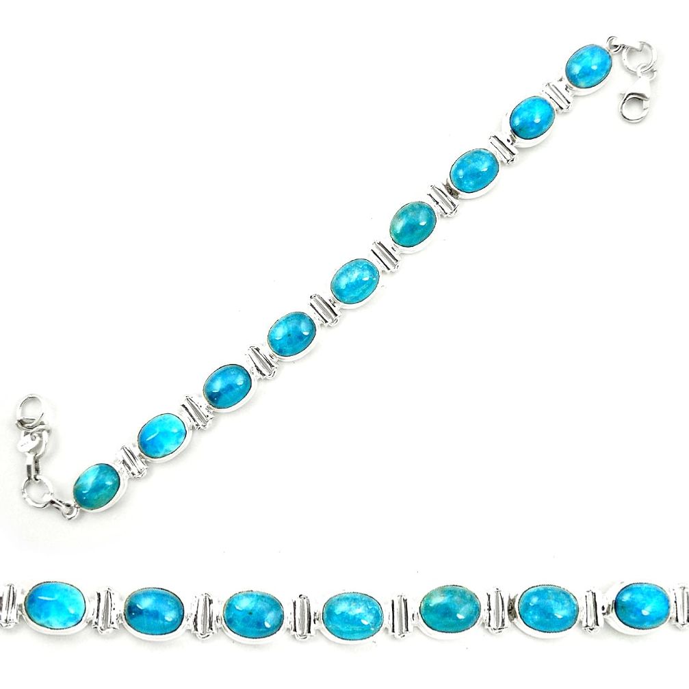 Natural blue apatite (madagascar) 925 sterling silver tennis bracelet d25864