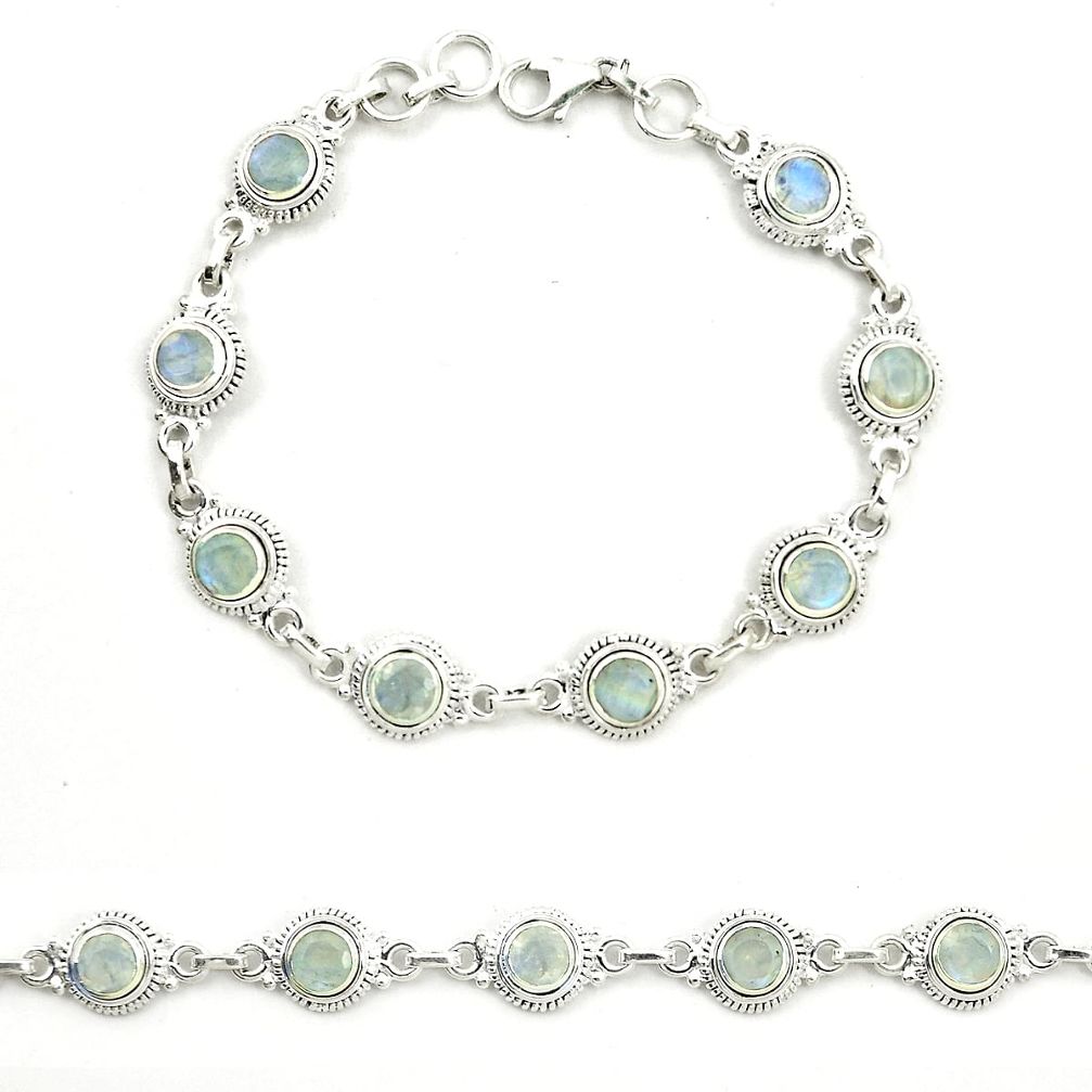 Natural rainbow moonstone 925 sterling silver tennis bracelet jewelry d25869