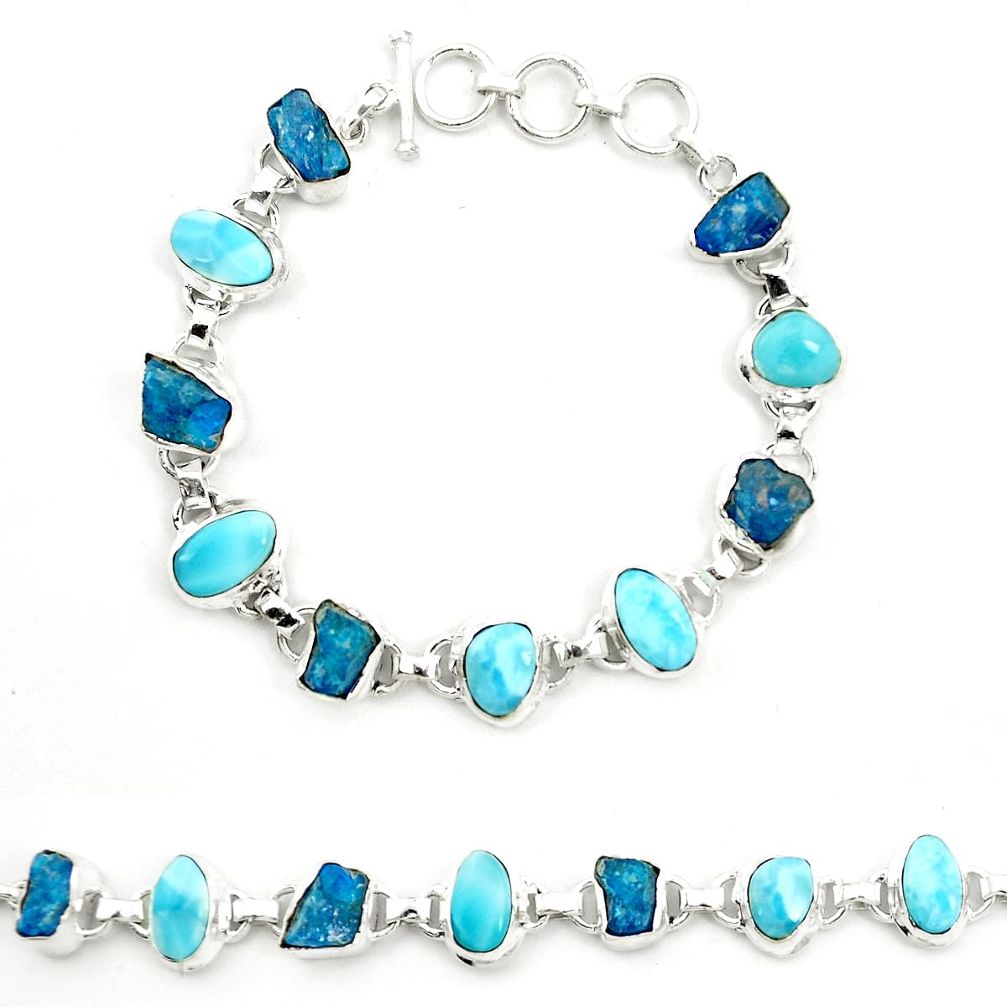 Natural blue larimar apatite rough 925 sterling silver tennis bracelet d25886