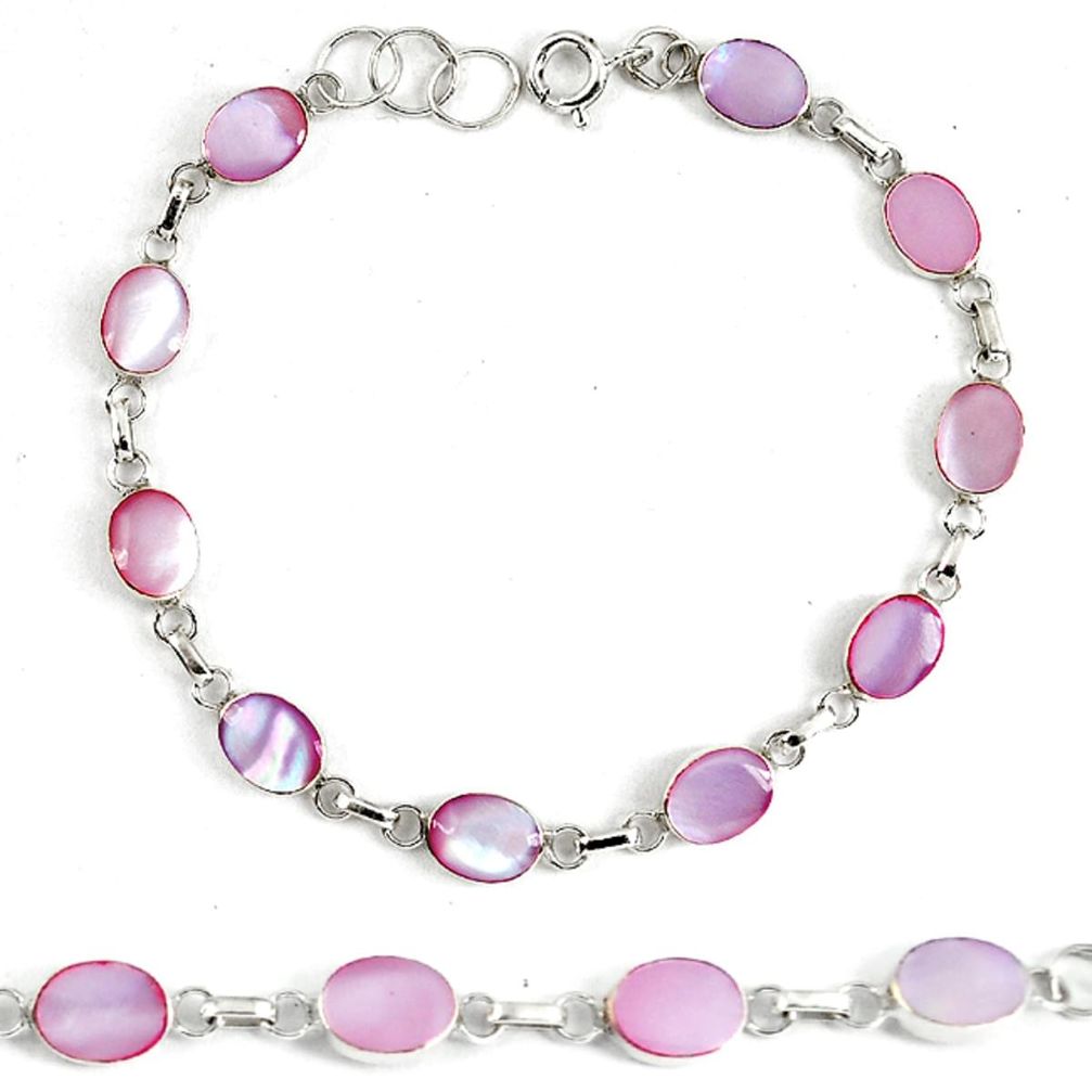Pink pearl enamel 925 sterling silver tennis bracelet jewelry d5622