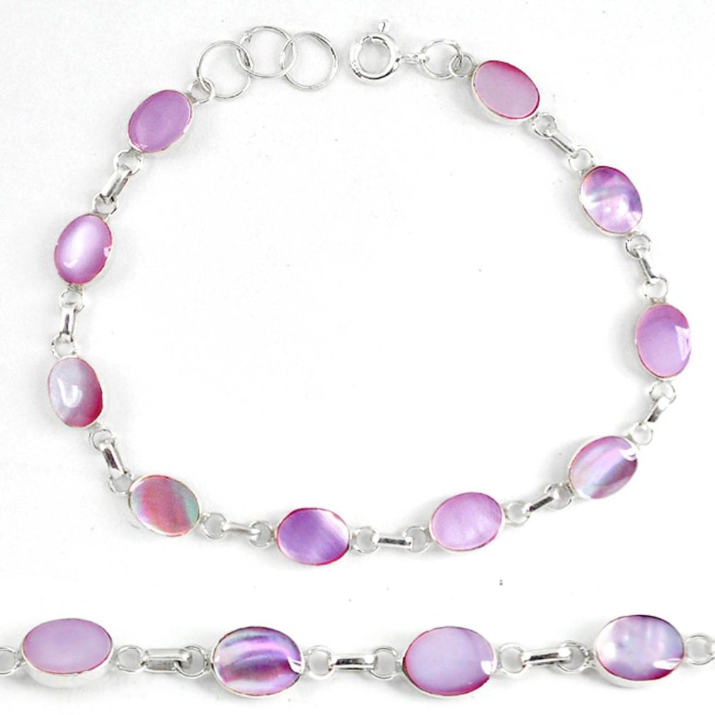 Pink pearl 925 sterling silver tennis bracelet jewelry d5623