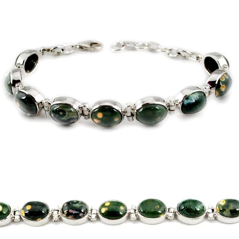 Natural green ocean sea jasper (madagascar) 925 silver tennis bracelet j21740