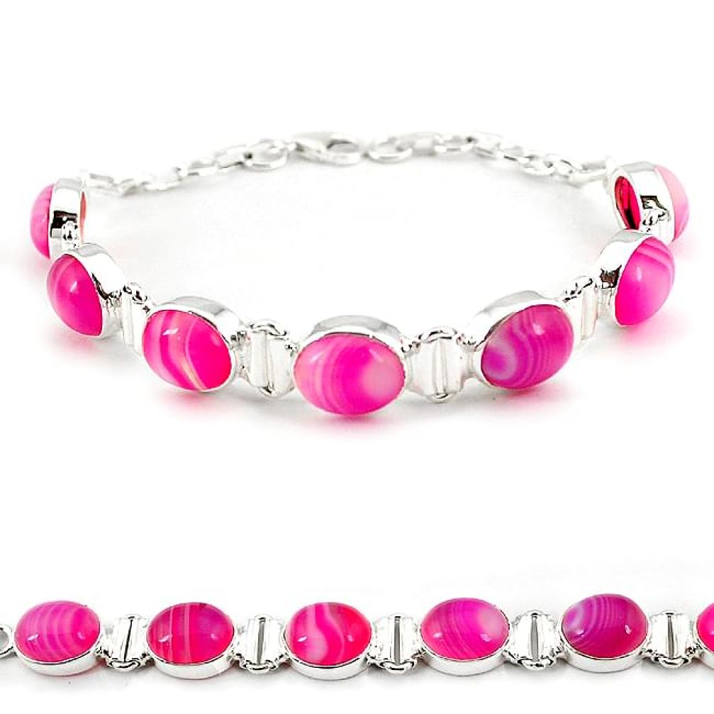 Natural pink botswana agate oval 925 sterling silver bracelet jewelry j22053