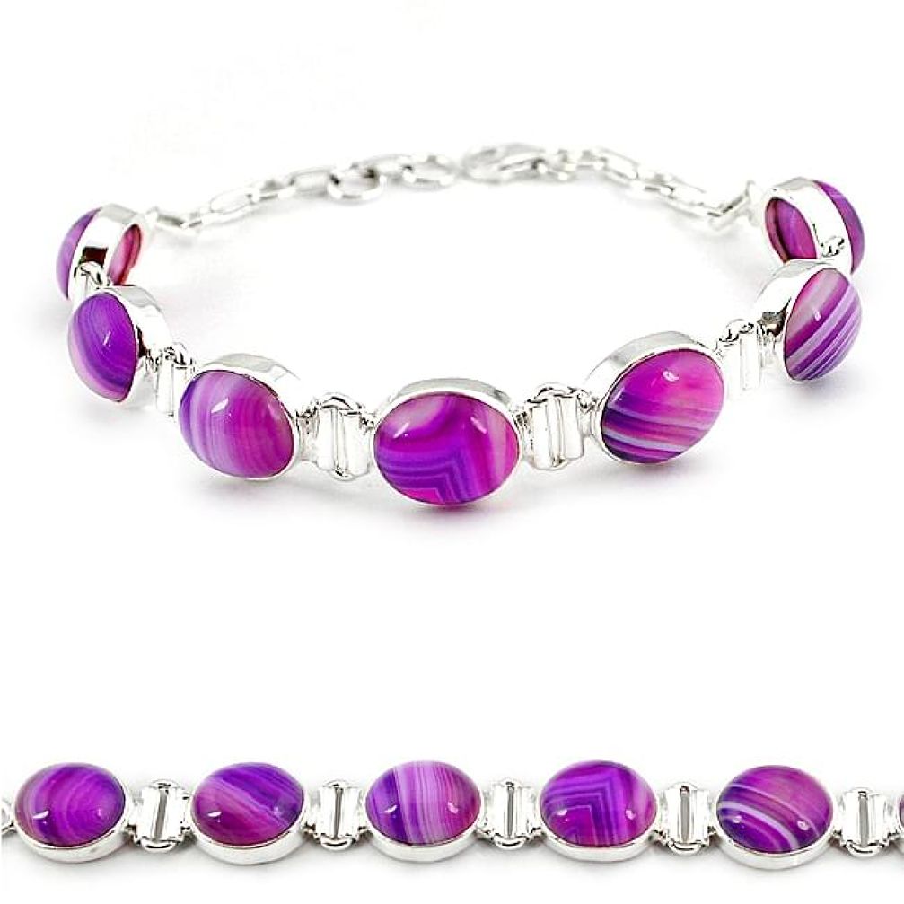 Natural purple botswana agate 925 sterling silver tennis bracelet jewelry j22054