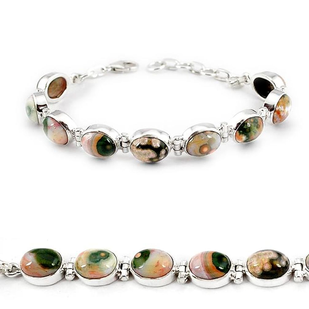 Natural multi color ocean sea jasper (madagascar) silver tennis bracelet j22058