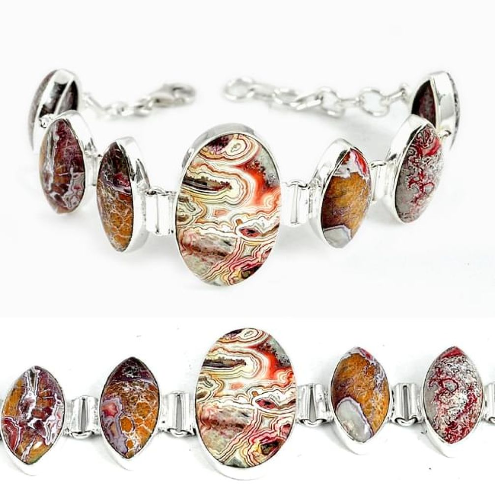 Natural multi color mexican laguna lace agate 925 silver bracelet jewelry j37005