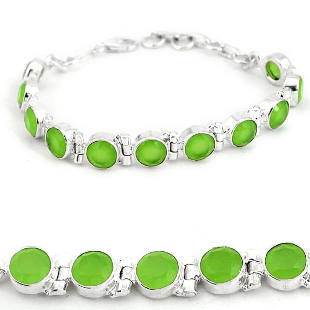Natural green prehnite round 925 sterling silver bracelet jewelry j42946