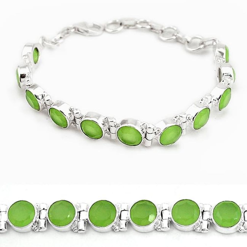 925 sterling silver natural green prehnite round bracelet jewelry j42947