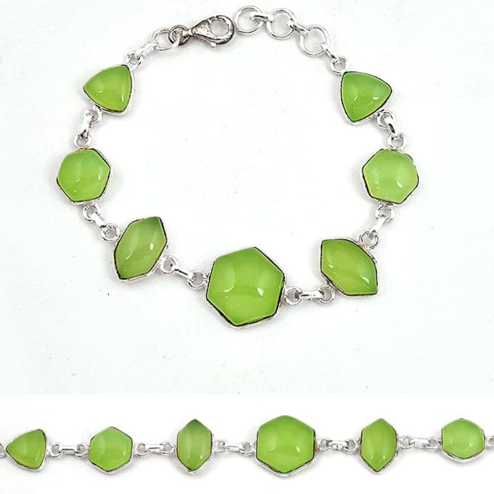 Natural green prehnite fancy 925 sterling silver bracelet jewelry j42959