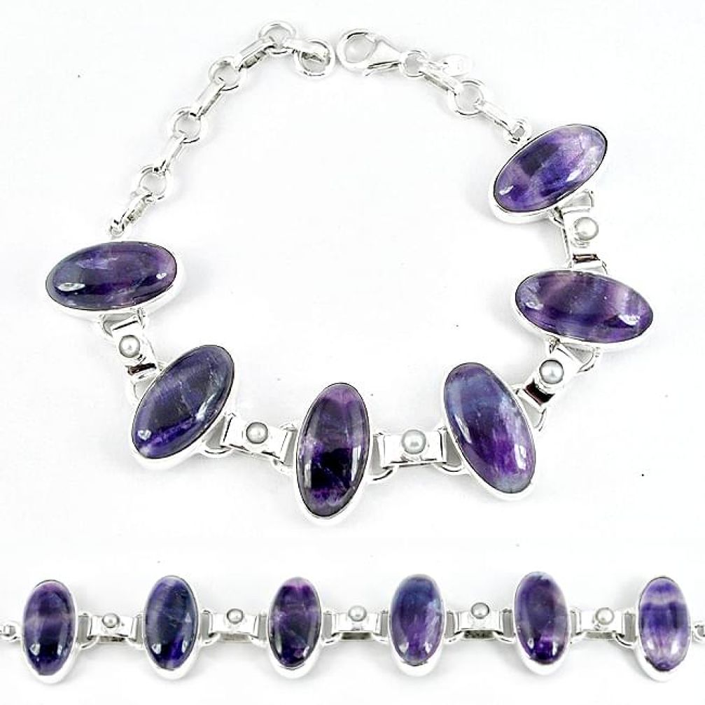 Natural multi color fluorite pearl 925 sterling silver bracelet jewelry j47454