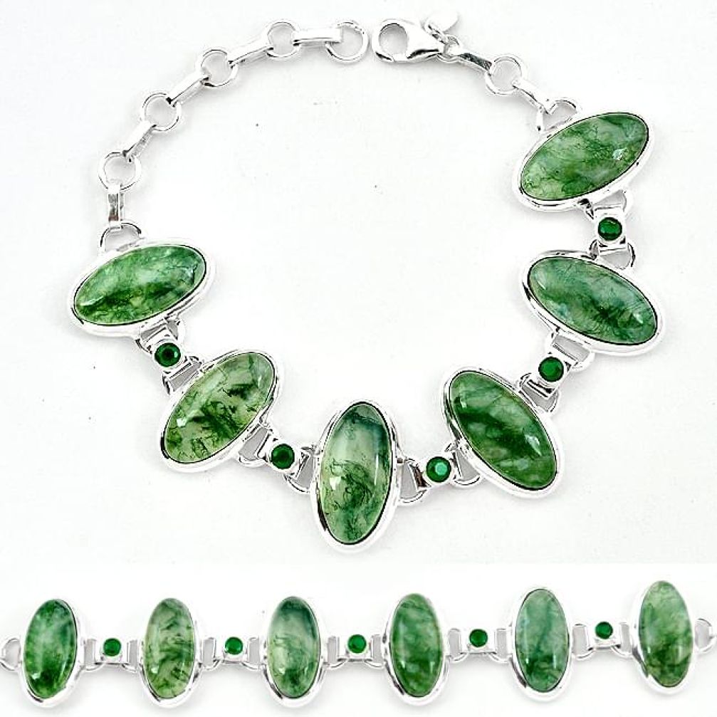 Natural green moss agate chalcedony 925 sterling silver tennis bracelet j52302