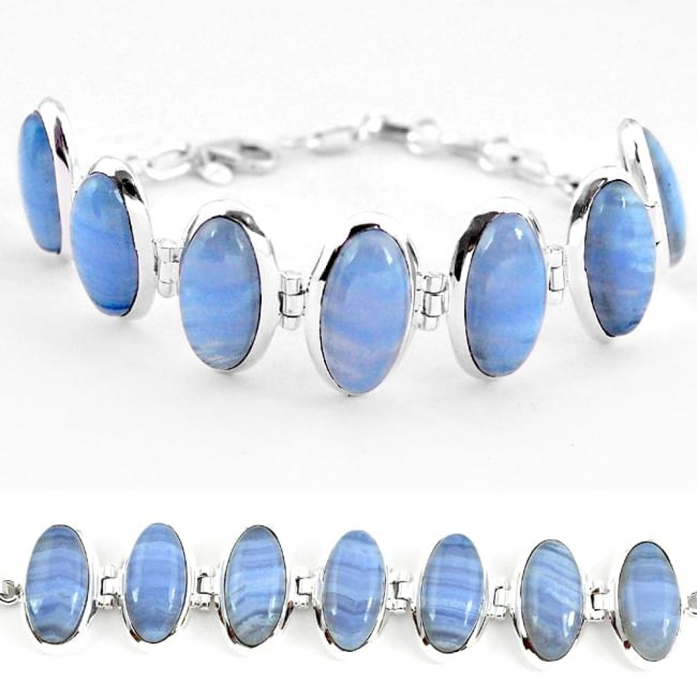Natural blue lace agate 925 sterling silver tennis bracelet jewelry j52307