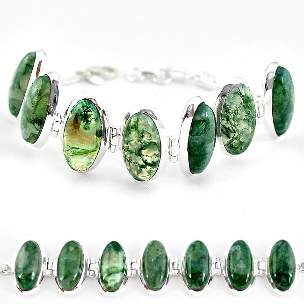 Natural green moss agate 925 sterling silver tennis bracelet jewelry j52308