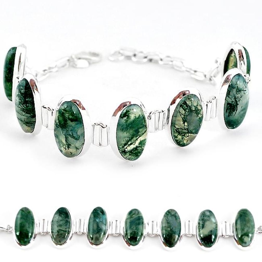 Natural green moss agate 925 sterling silver tennis bracelet jewelry j52309