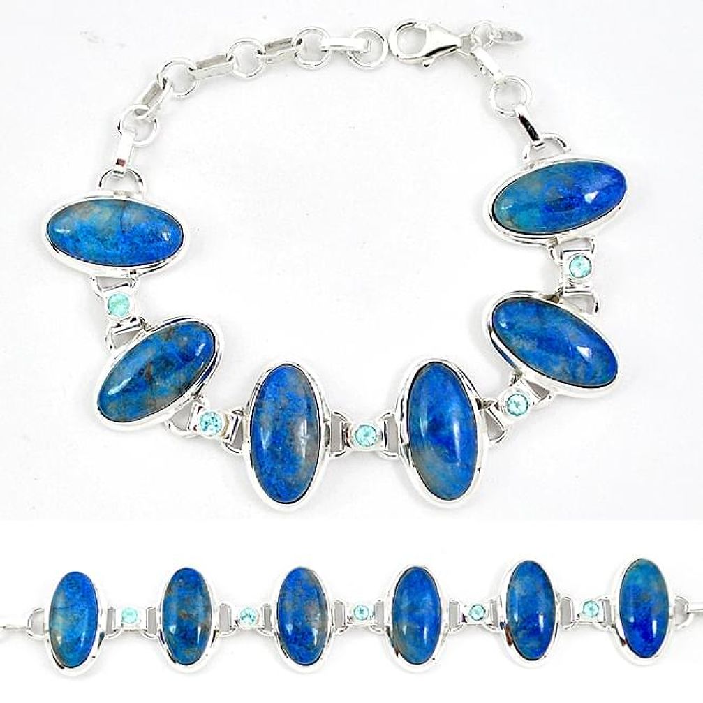 Natural blue shattuckite topaz 925 sterling silver tennis bracelet j52390