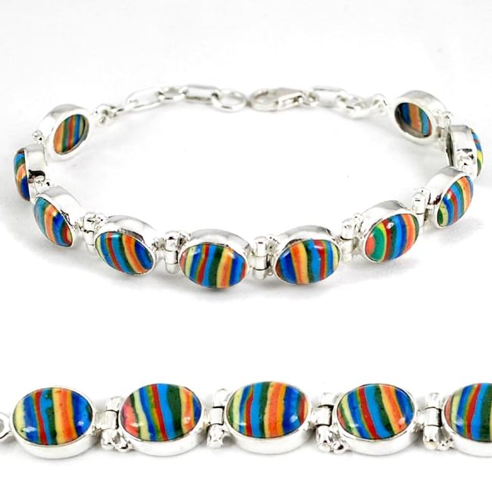 925 sterling silver natural multi color rainbow calsilica tennis bracelet j6831