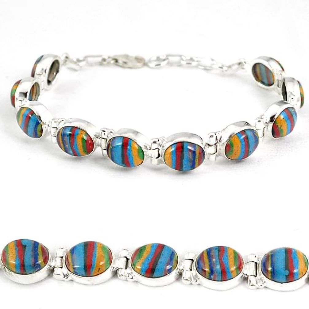 925 sterling silver natural multi color rainbow calsilica tennis bracelet j6859
