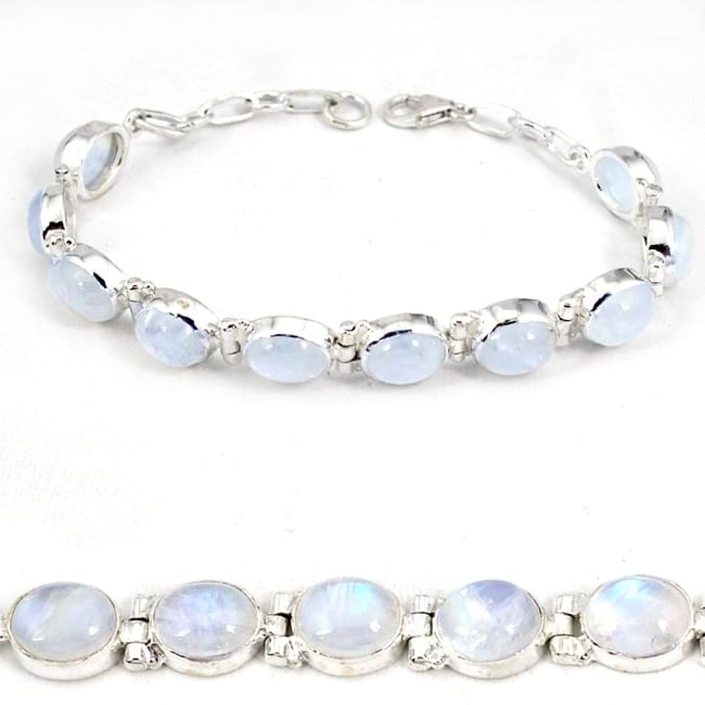 Natural rainbow moonstone 925 sterling silver tennis bracelet jewelry j6864