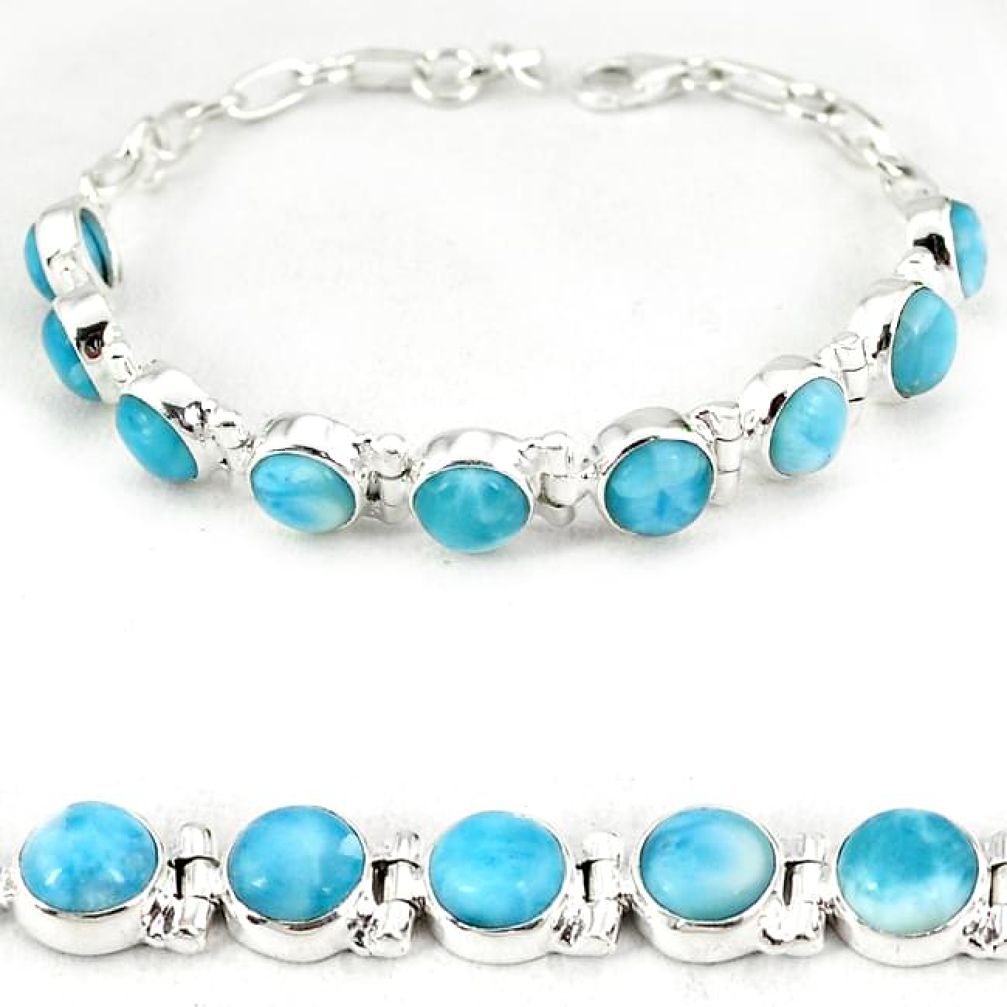 Natural dominican republic blue larimar 925 silver tennis bracelet jewelry j7105