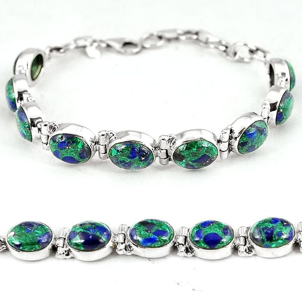 Natural green malachite in azurite 925 sterling silver bracelet jewelry k14443