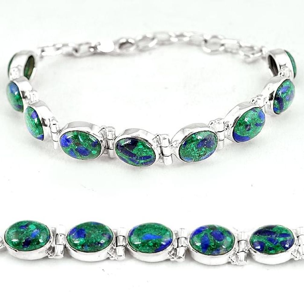 925 sterling silver natural green malachite in azurite bracelet jewelry k14445