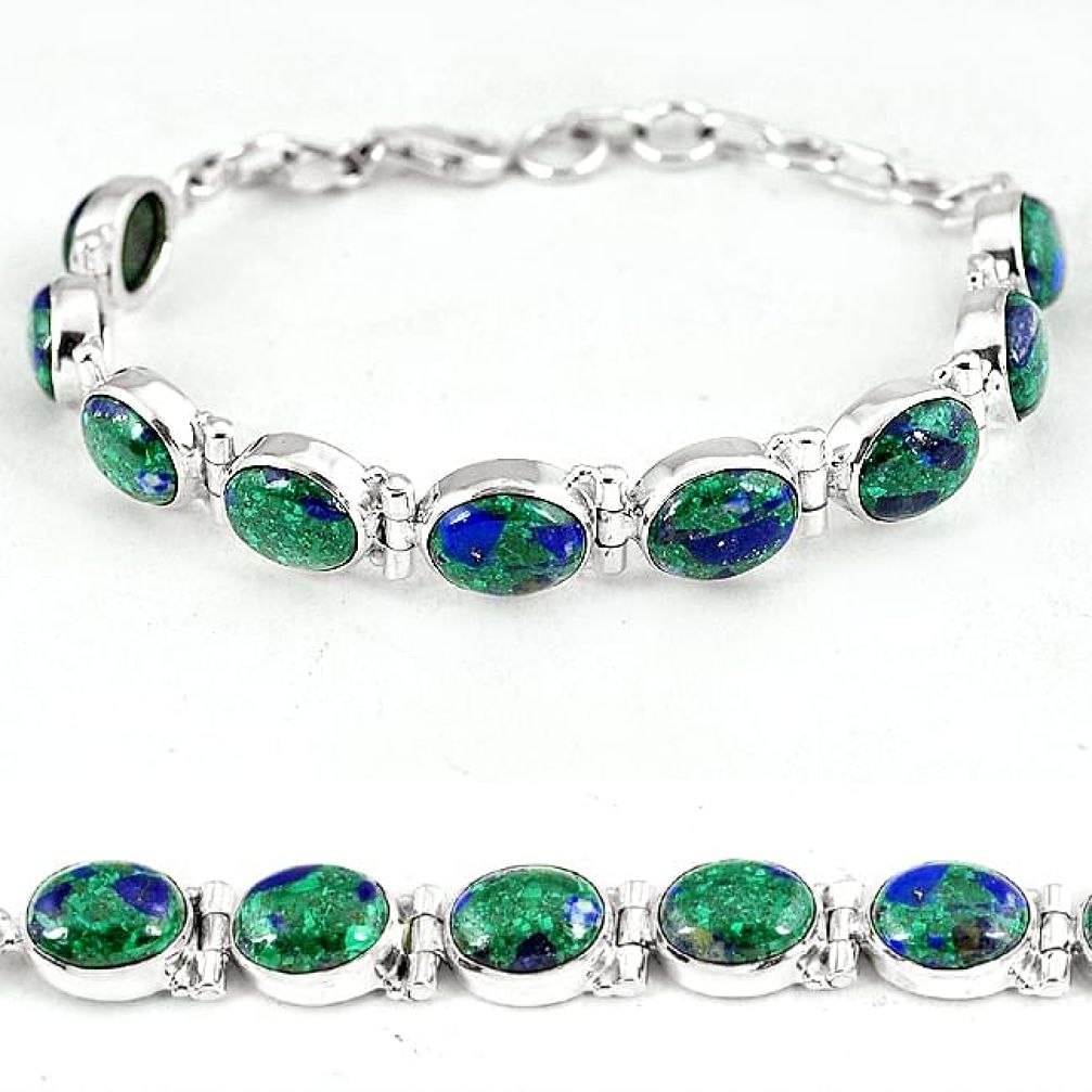 Natural green malachite in azurite 925 sterling silver bracelet jewelry k14448