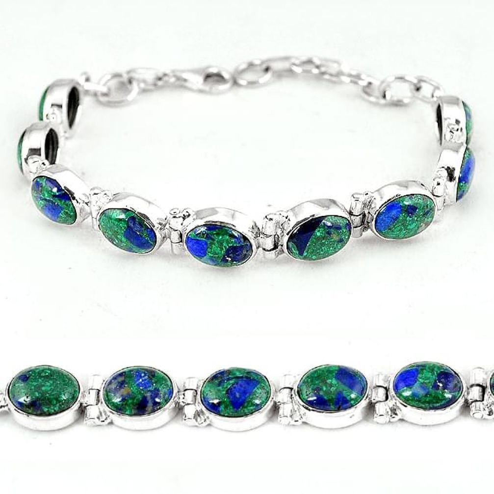 925 sterling silver natural green malachite in azurite bracelet jewelry k14450
