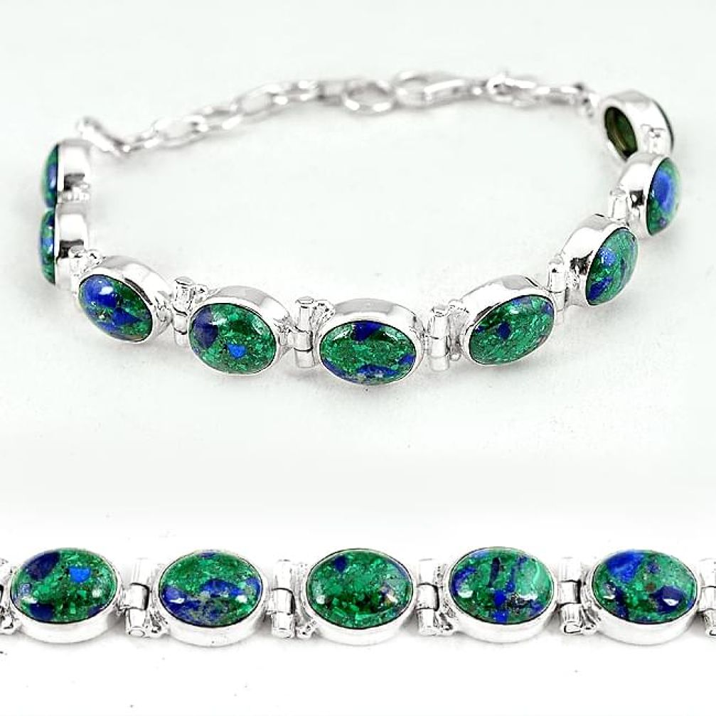 Natural green malachite in azurite 925 sterling silver bracelet jewelry k14451
