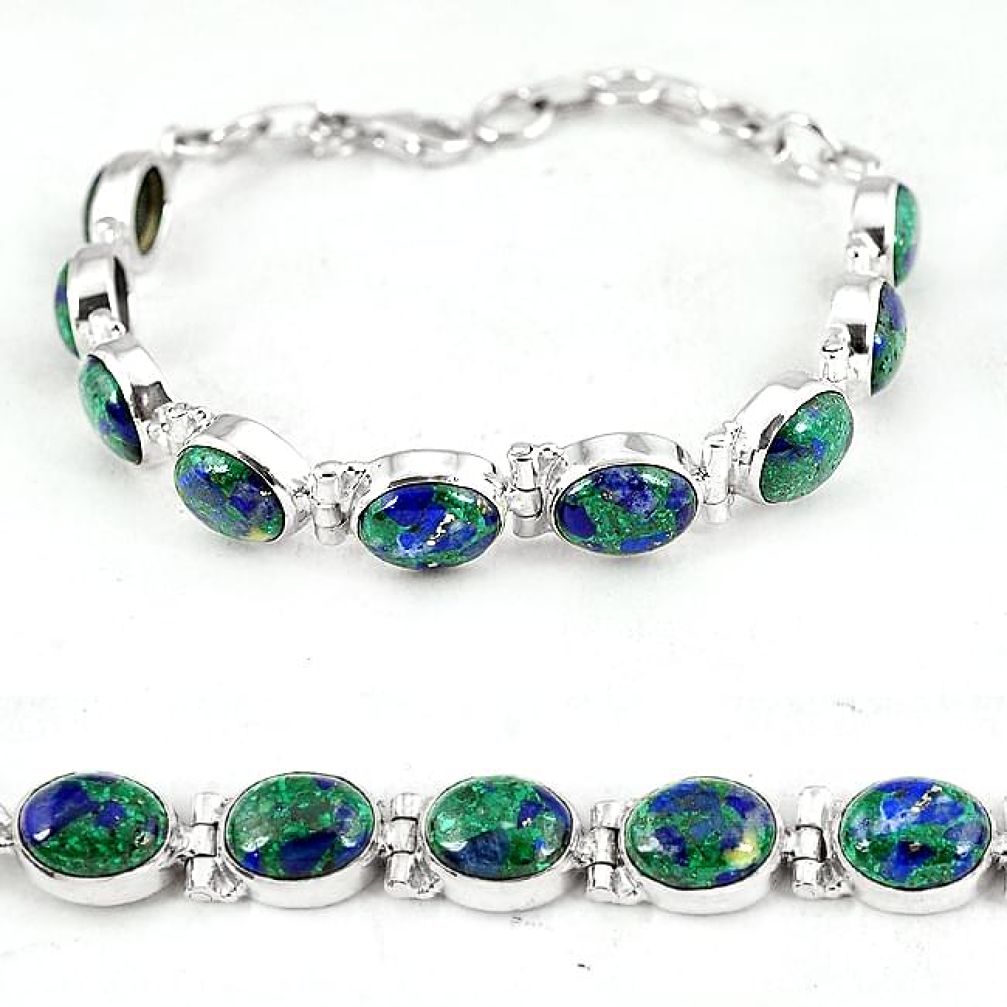 Natural green malachite in azurite 925 sterling silver bracelet jewelry k14452