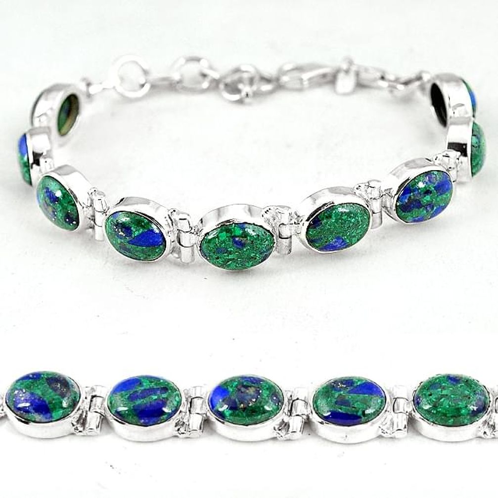 Natural green malachite in azurite 925 sterling silver bracelet jewelry k14454