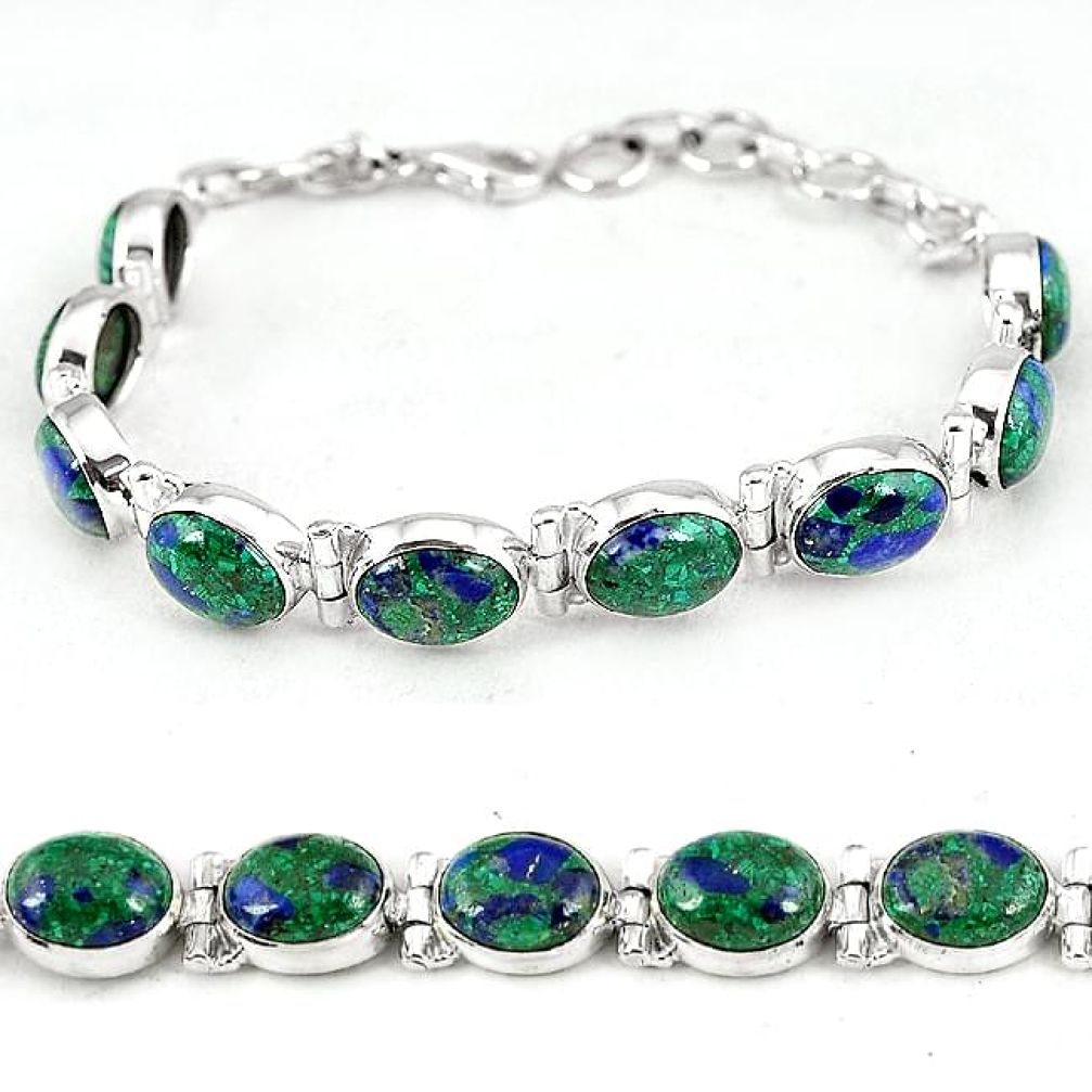 Natural green malachite in azurite 925 sterling silver bracelet jewelry k14460