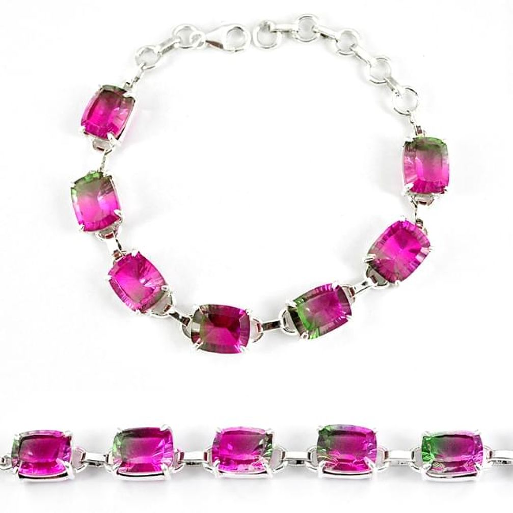 Watermelon tourmaline (lab) 925 sterling silver bracelet jewelry k17175