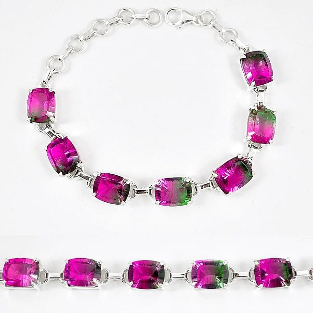 Watermelon tourmaline (lab) 925 sterling silver bracelet jewelry k18416