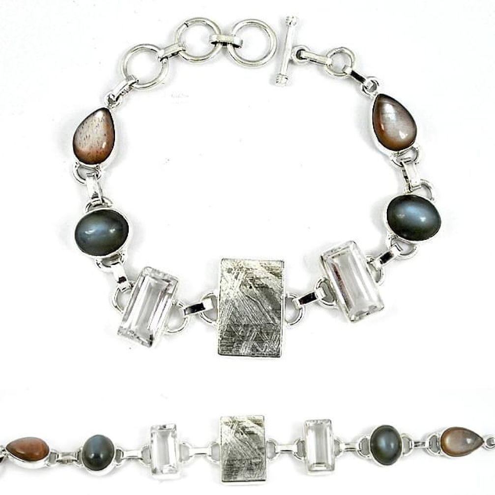 925 silver natural grey meteorite moonstone white topaz bracelet k27375