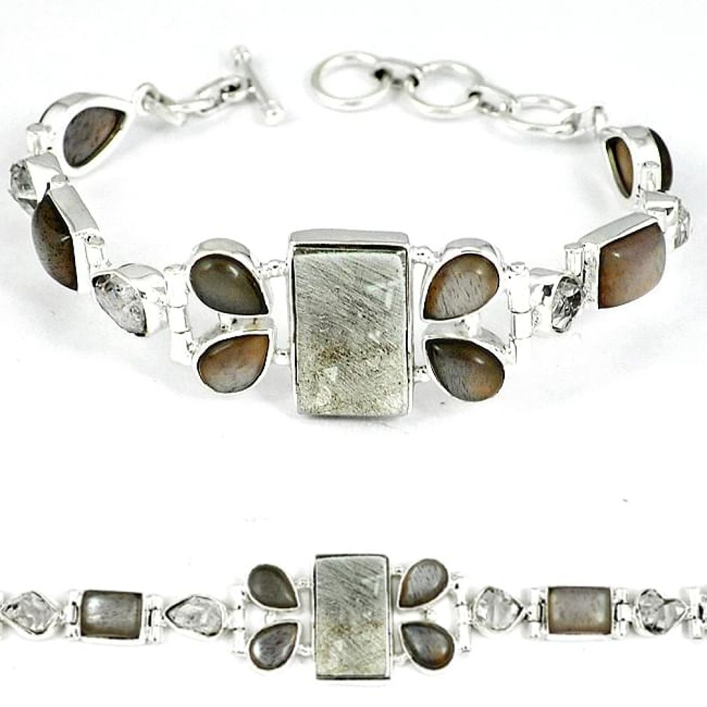 925 silver grey meteorite white herkimer diamond moonstone bracelet k27376