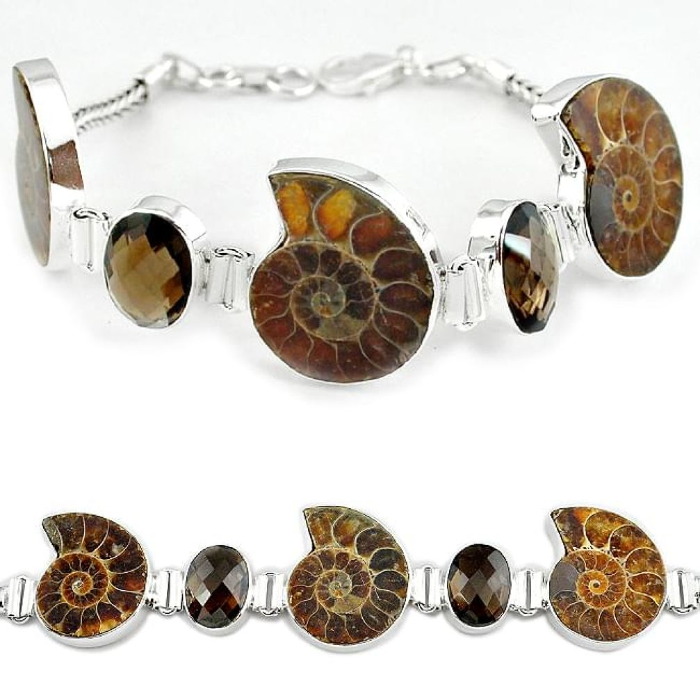 925 silver natural brown ammonite fossil fancy smoky topaz bracelet k27443