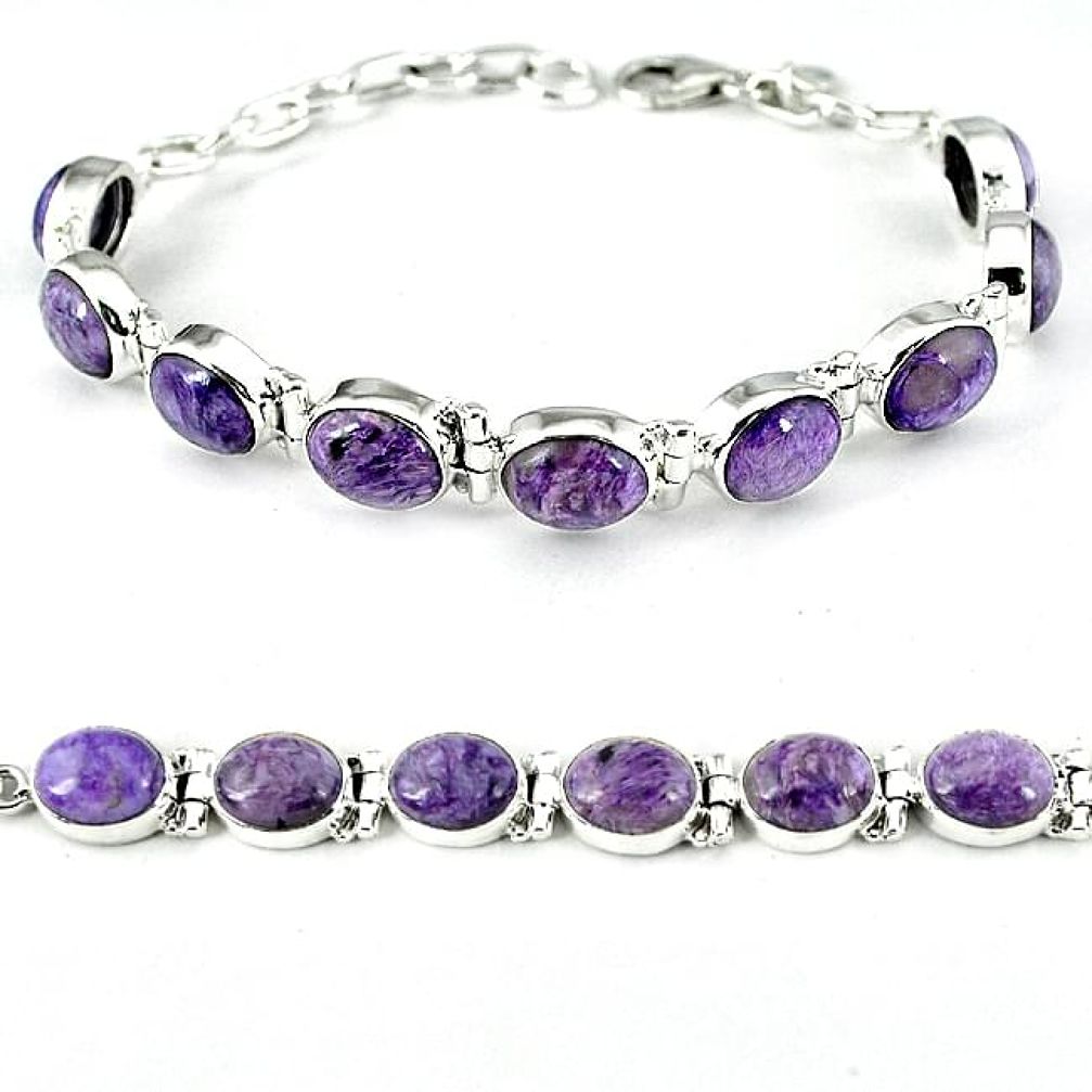 Natural purple charoite (siberian) 925 sterling silver tennis bracelet k27461