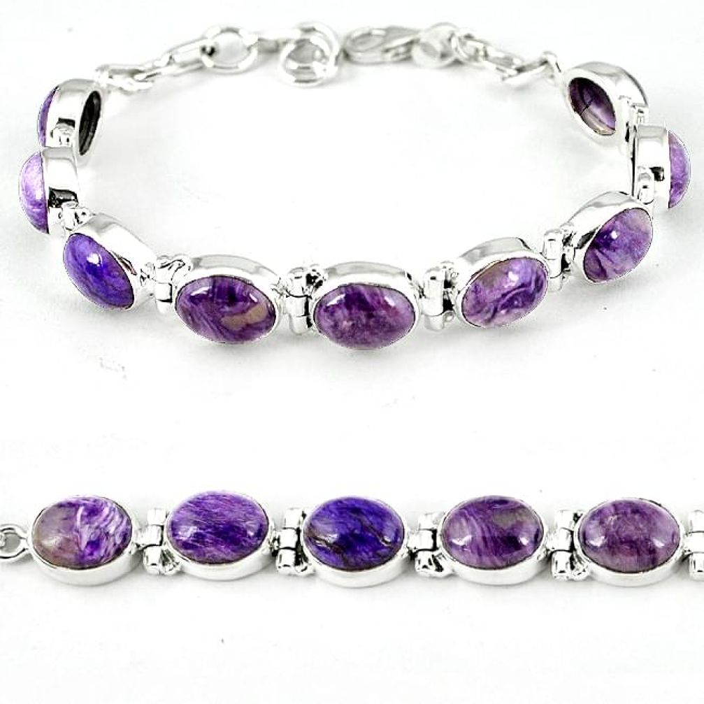 Natural purple charoite (siberian) 925 sterling silver tennis bracelet k27481