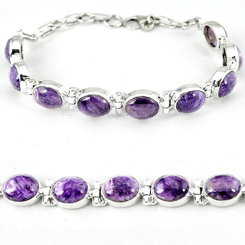 Natural purple charoite (siberian) 925 sterling silver tennis bracelet k27484