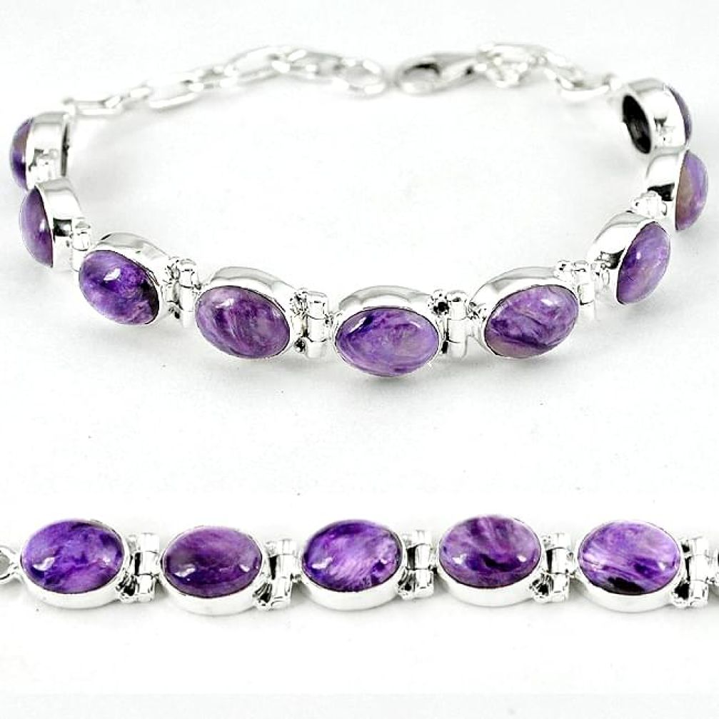 925 sterling silver natural purple charoite (siberian) tennis bracelet k27494