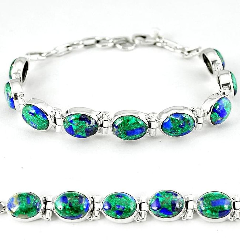 Green malachite in azurite oval 925 sterling silver tennis bracelet k27544