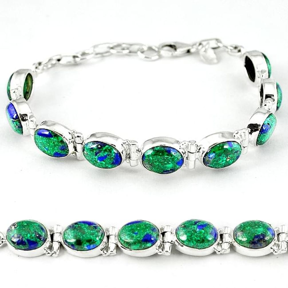 925 sterling silver natural green malachite in azurite tennis bracelet k27545