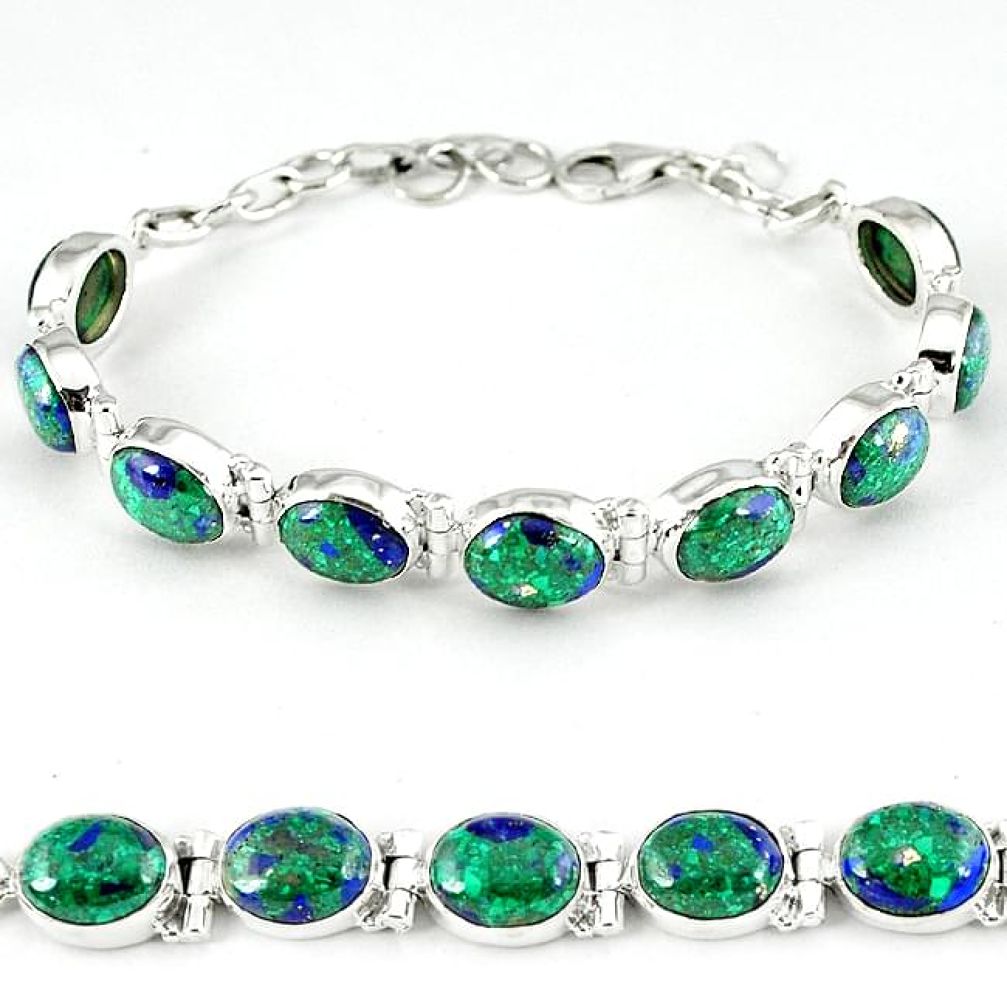 Natural green malachite in azurite 925 sterling silver tennis bracelet k27547