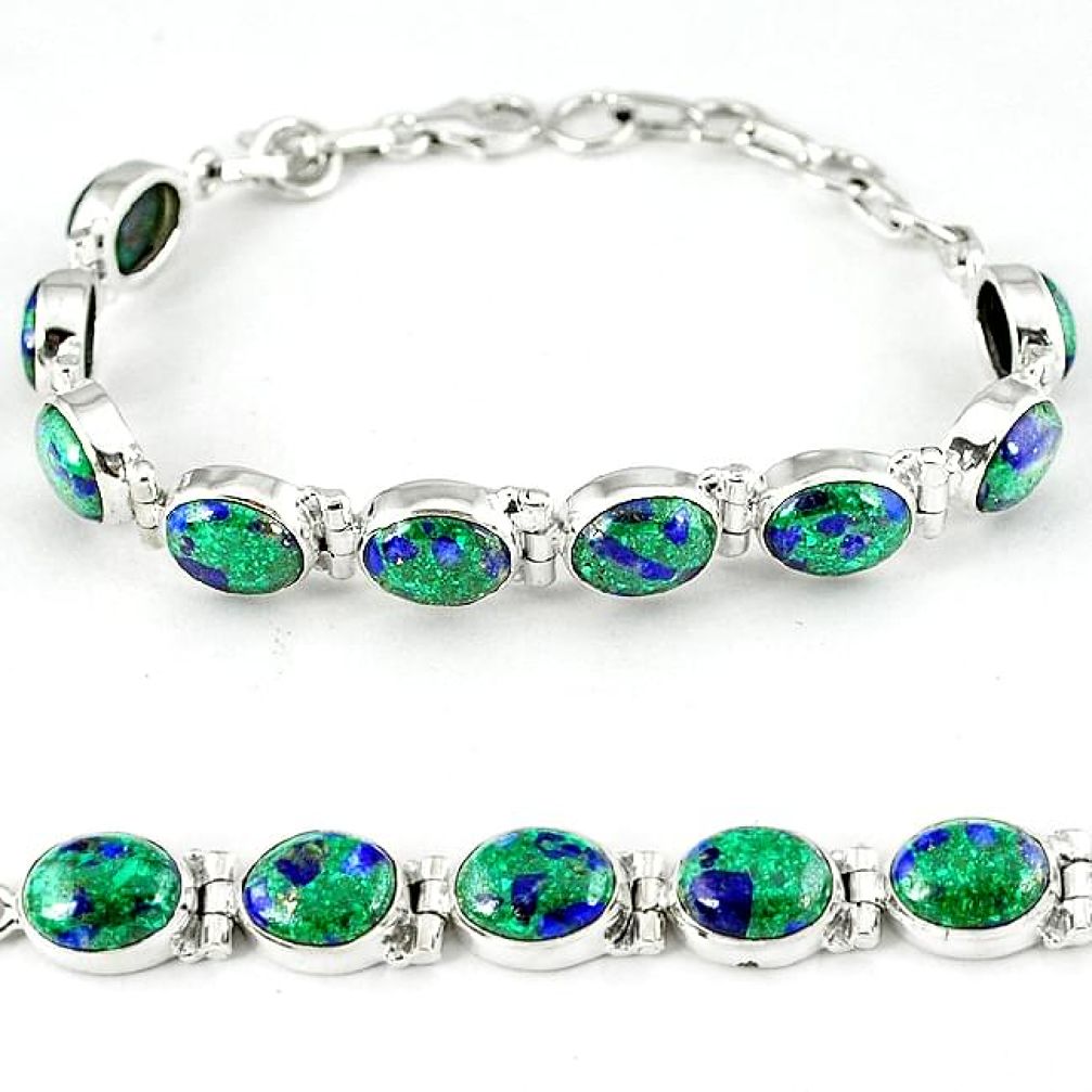 Natural green malachite in azurite 925 sterling silver tennis bracelet k27548