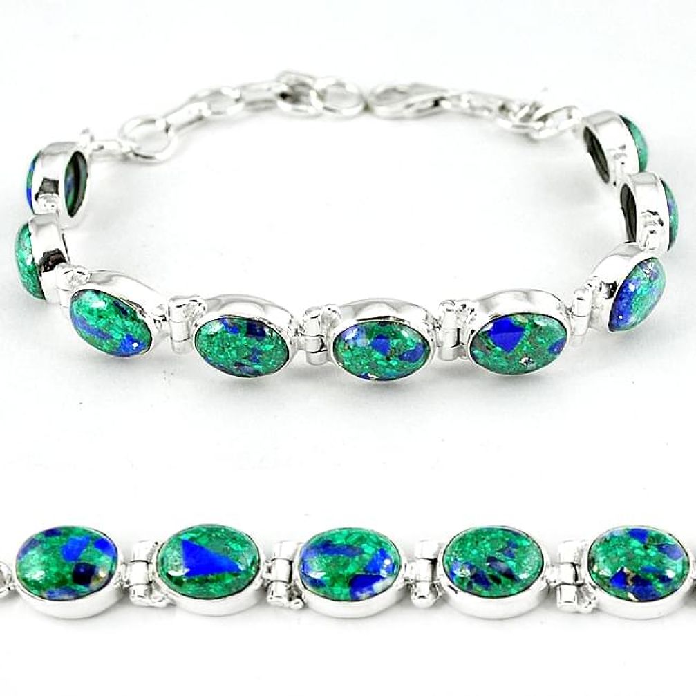 925 sterling silver natural green malachite in azurite tennis bracelet k27550