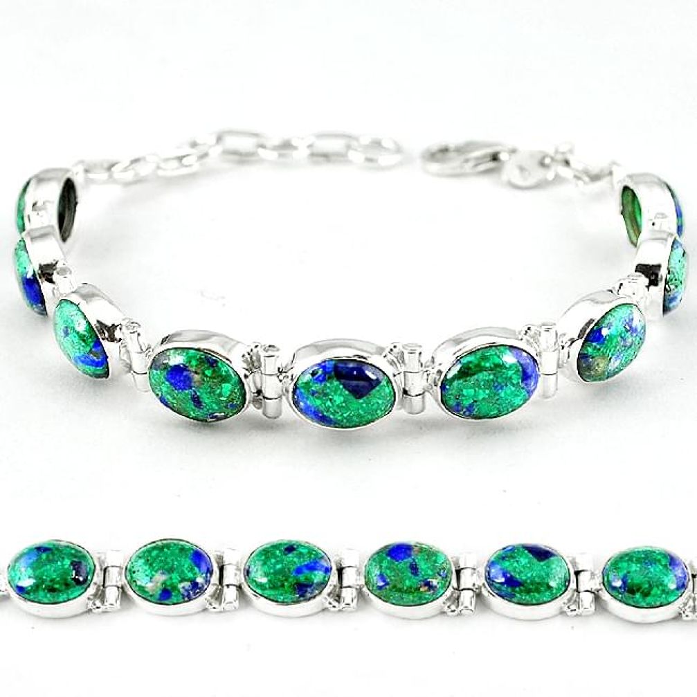 925 sterling silver natural green malachite in azurite tennis bracelet k27552