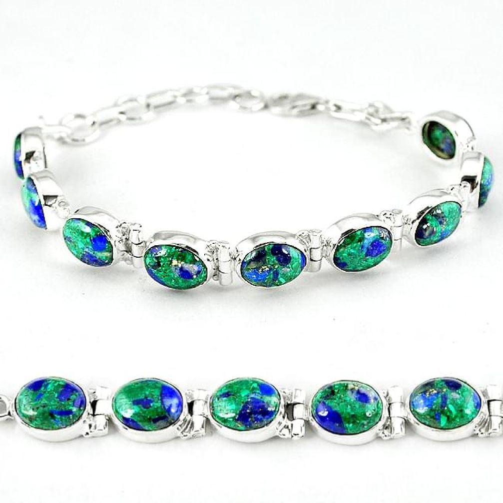 Natural green malachite in azurite 925 sterling silver tennis bracelet k27553