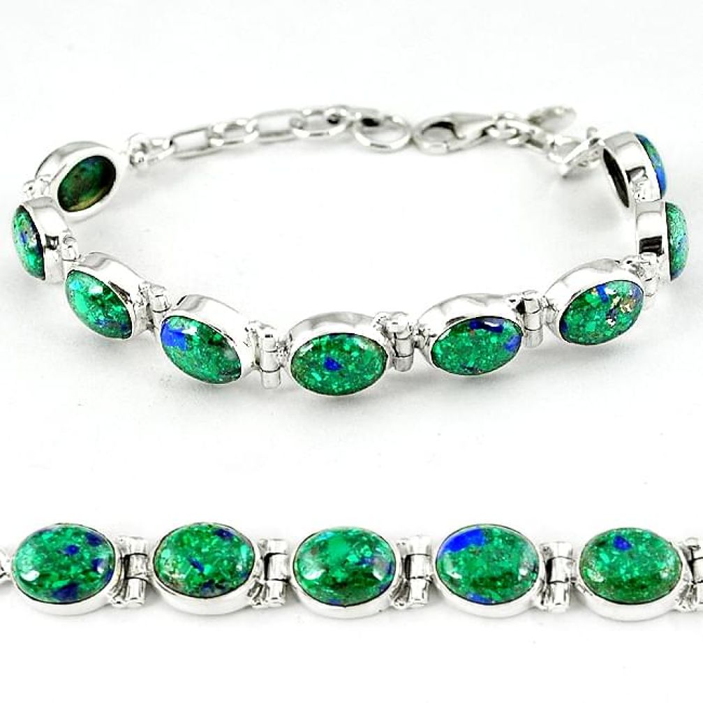 925 sterling silver natural green malachite in azurite tennis bracelet k27555