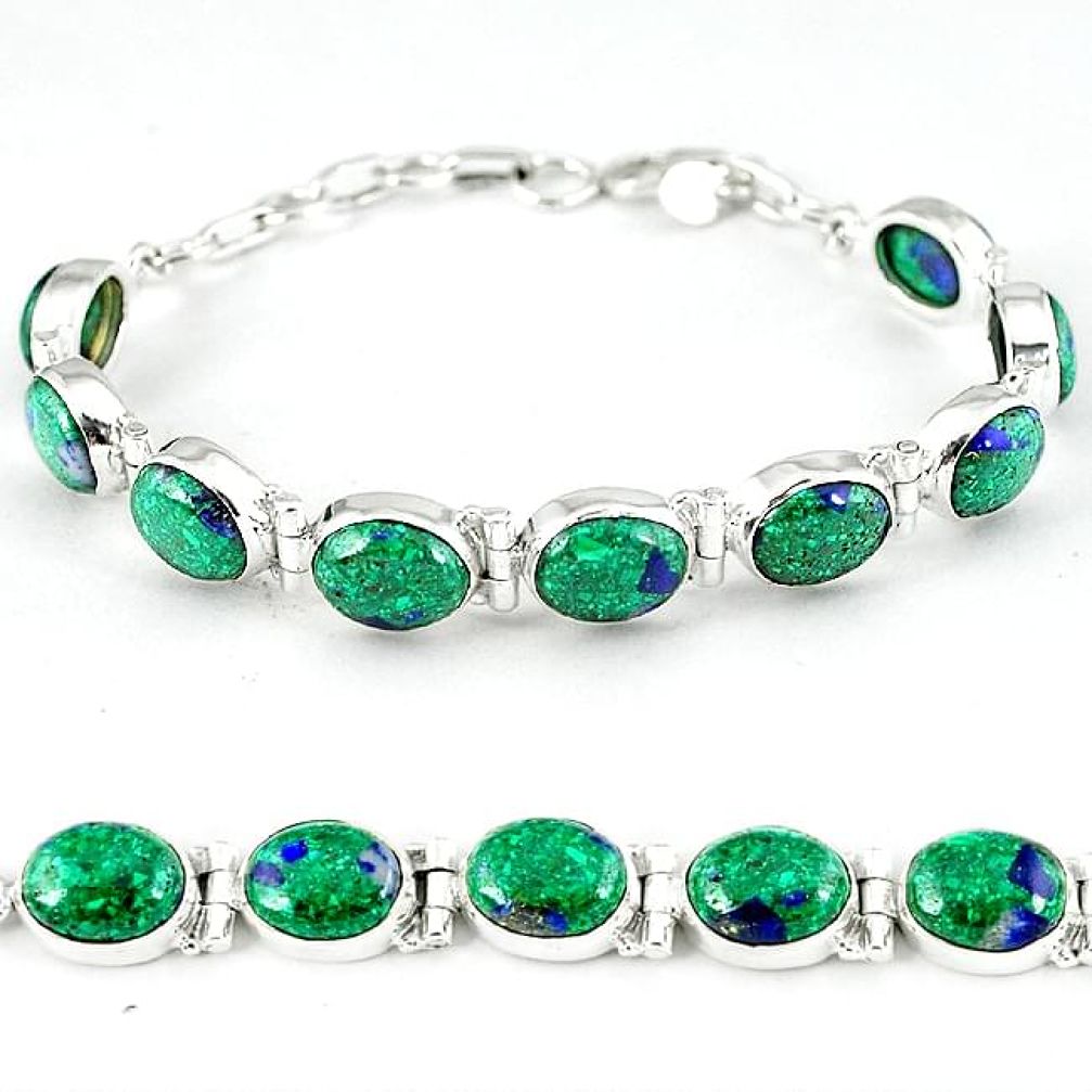 Natural green malachite in azurite 925 sterling silver tennis bracelet k27556